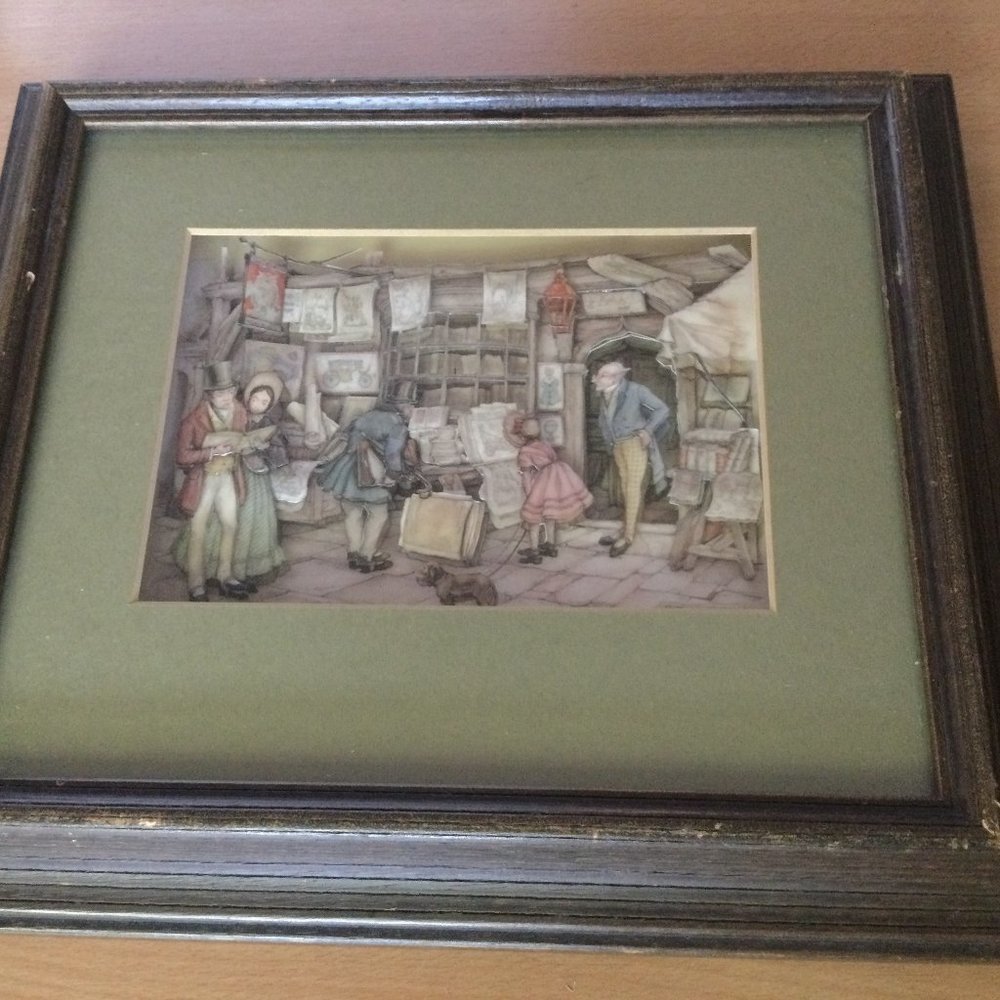 1970 Vintage Anton Pieck Victorian bookseller DAC NY 3D Shadow Box frame picture